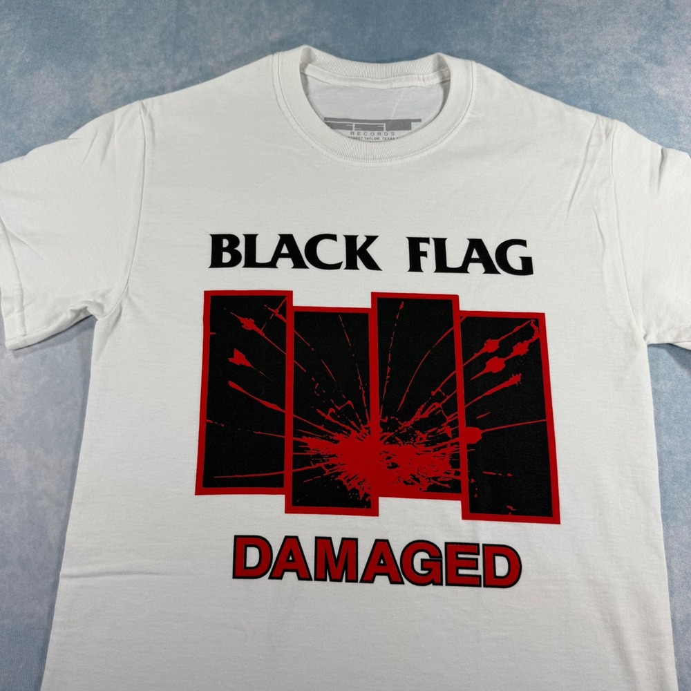 SST Records Black Flag Damaged T-Shirt Mens Small White Excellent  Album Art